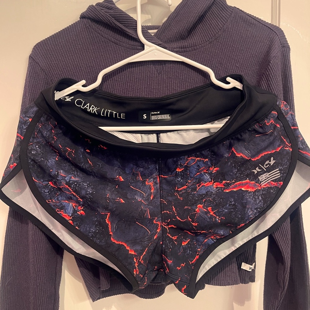 Hurley Black and Red Lava-Print Swim Coverup Shorts